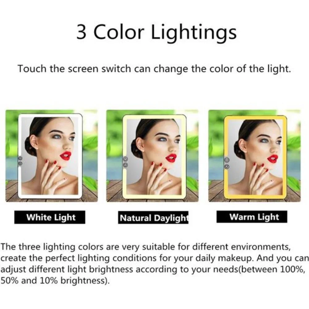 Folding Lighted Makeup Mirror with 72 LEDs 3 Colors Light Modes USB Rechargable